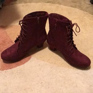 Maroon lace up booties